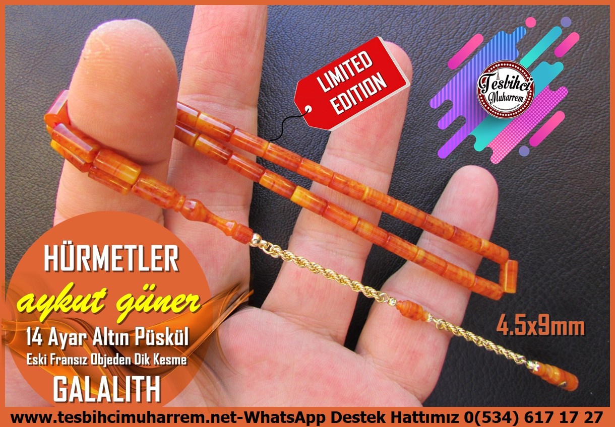 Altın Püsküllü TesbihlerTM14543Aykut Güner Usta İmzalı Eski Objeden Galalith Tespih I Orjinal Altın Püsküllü Dik Kesme Hürmetler TesbihAykut Güner Usta İmzalı Eski Objeden Galalith Tespih I Orjinal Altın Püsküllü Dik Kesme Hürmetler Tesbih