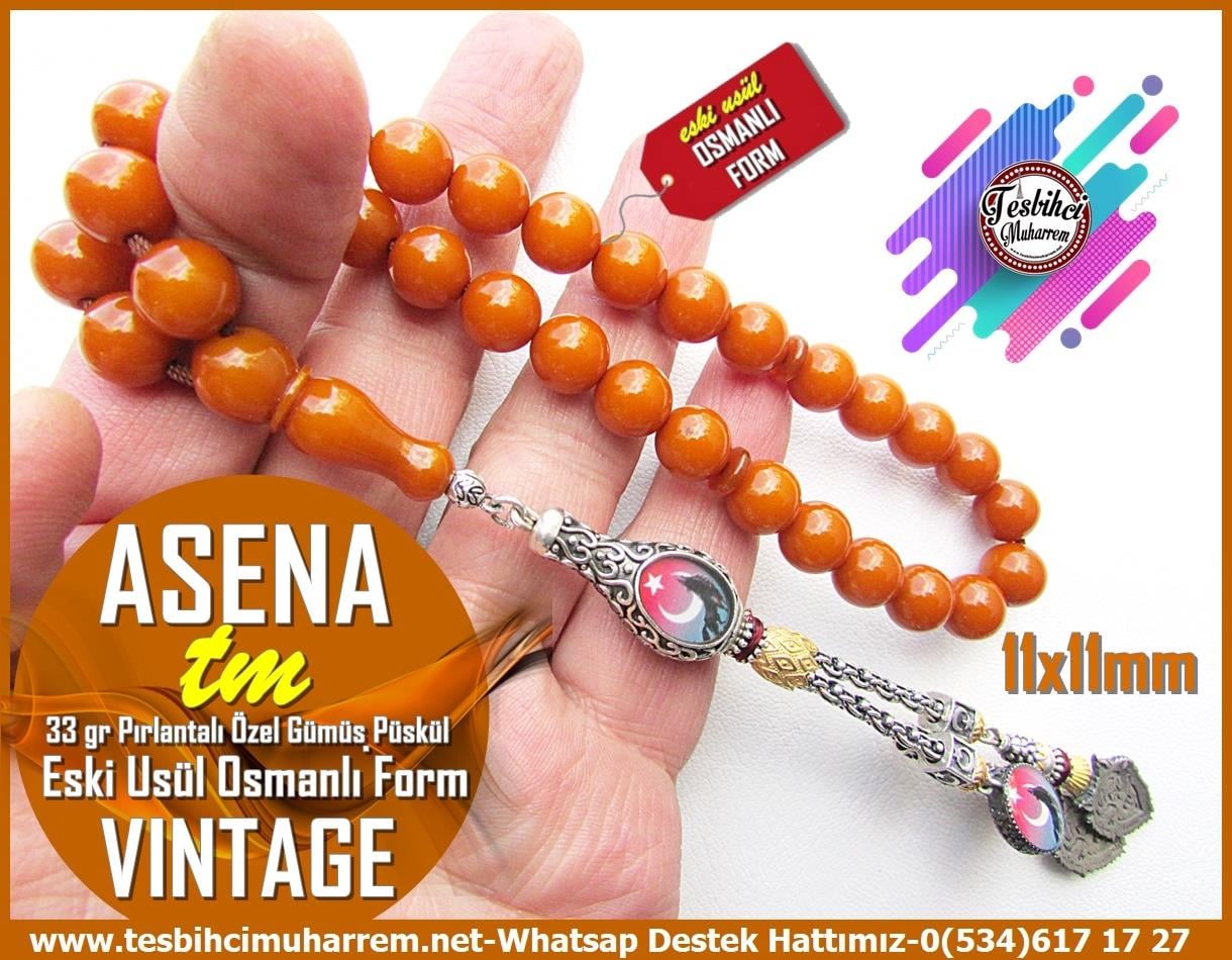 Osmanlı Benzetme Eskitme Eski Usül TesbihlerTM13601Düzgün Baba Usta Tornası Tespih | Sıkma Kehribar, Eski Usül Osmanlı Formu, Pırlantalı, Özel Gümüş Püsküllü, 
