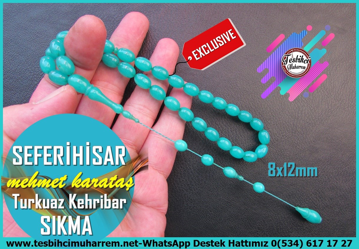 Hareli Turkuaz Kehribar TesbihlerTM14429Mehmet Karataş Usta İşçilikli Turkuaz Renk Sıkma Kehribar Tesbih I Özel Tasarım Badem Kesim Seferihisar TesbihTurkuaz Renk Sıkma Kehribar Tesbih I Özel Tasarım Badem Kesim Seferihisar Tesbih