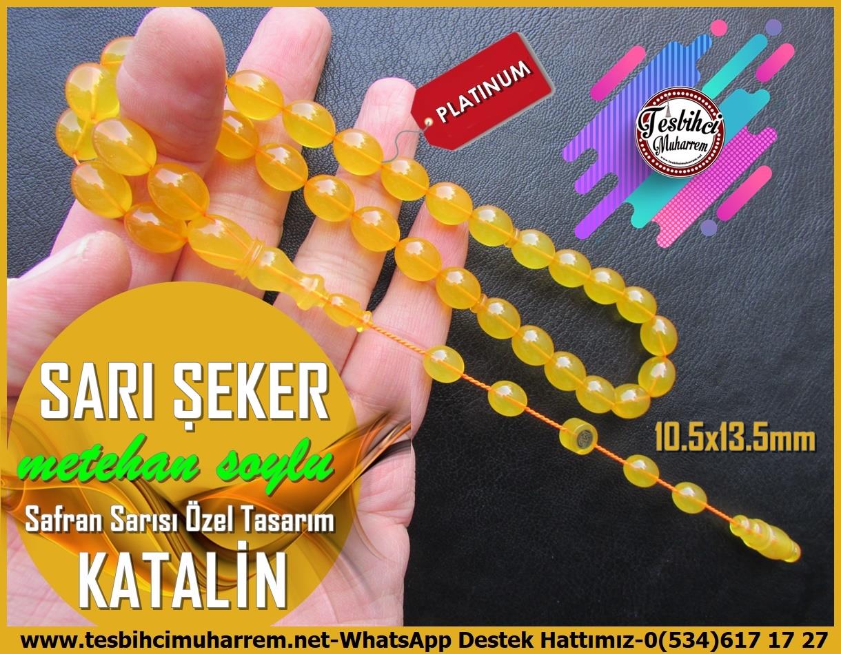 Katalin Ve Bağa TesbihlerTM13607Metehan Soylu Usta Tornası Tespih | Katalin, Safran Sarısı, Özel Tasarım, Şişman Beyzi Kesim, 