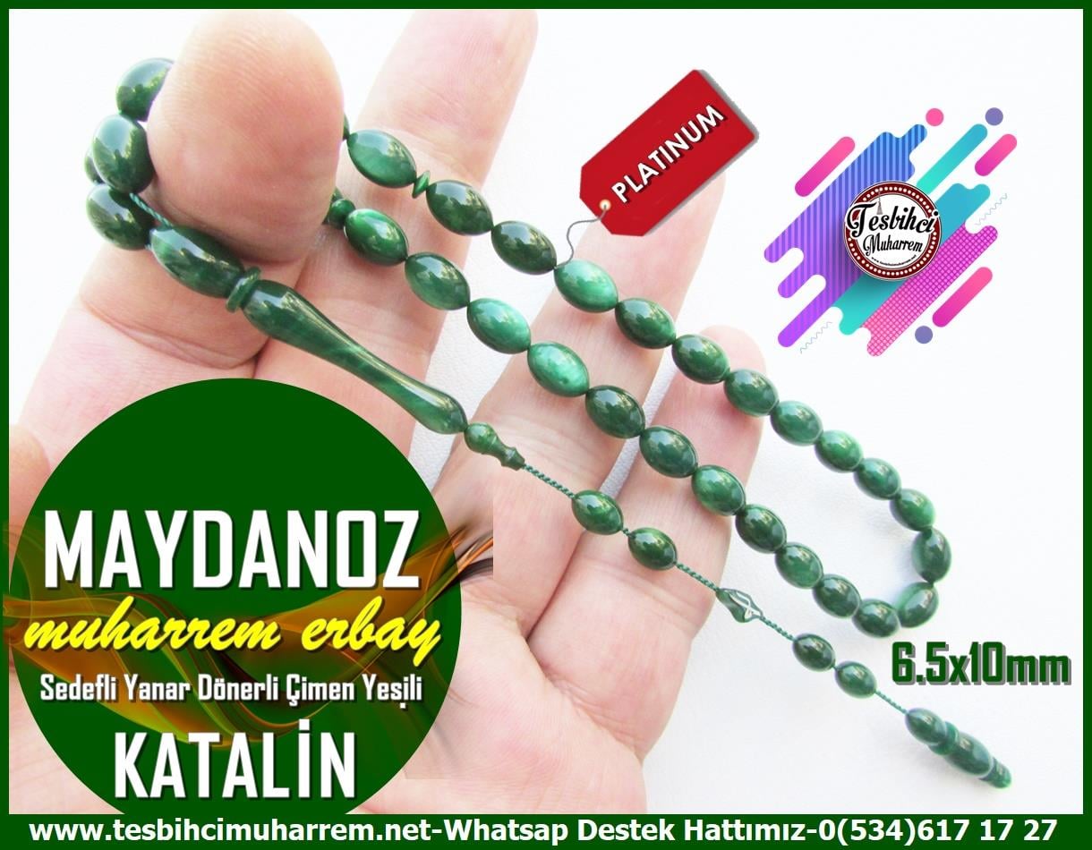 Katalin Ve Bağa TesbihlerTM13445Muharrem Erbay Usta El İşçiliği Tespih | Çimen Yeşili Katalin, Lüks Malzeme, Beyzi Kesim, Sedefli Yanar Dönerli 