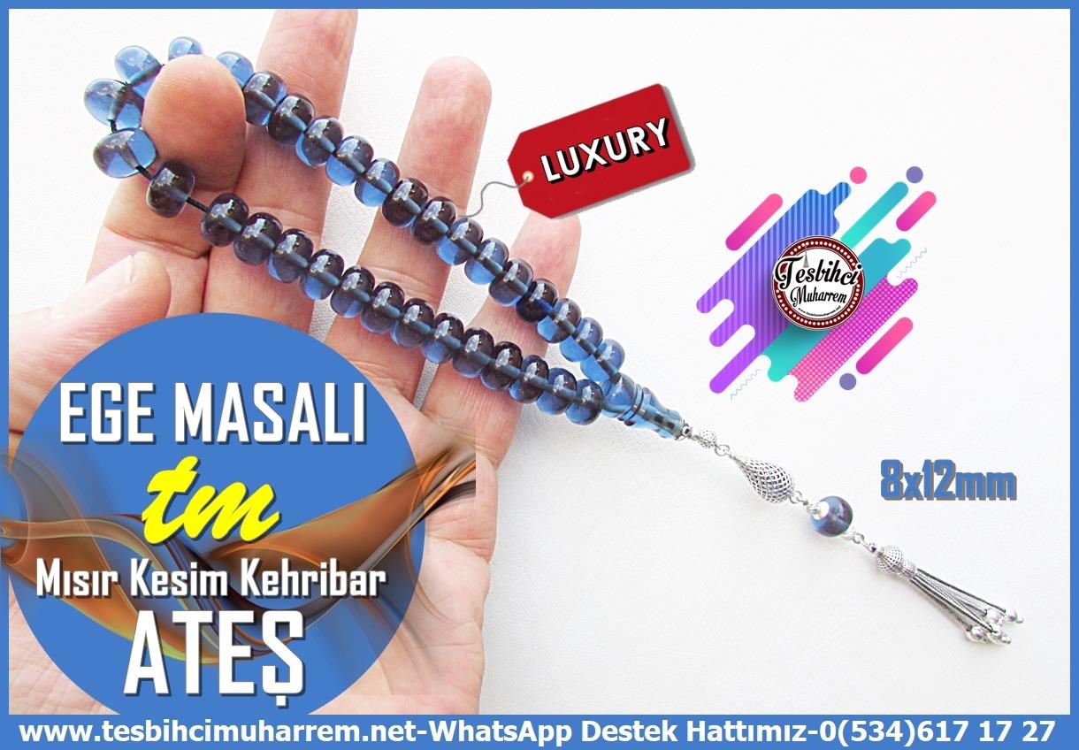 Maskot, Bileklik ve Bürokrat TespihlerTM13990Muharrem Karaoğlu Usta Dizayn Ateş Kehribar Tesbih – Mısır Kesim, Bilek Boy, Gümüş Püsküllü, Ege Masalı Mavi Özel TespihTespih Ateş Kehribar I Mısır Kesim Bilek Boy Gümüş Püskül Ege Masalı Tesbih