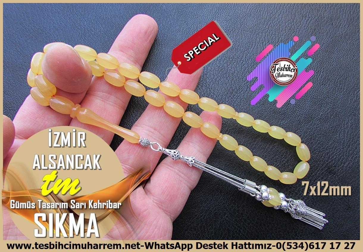 Kayısı Kehribar TesbihlerTM14039Muharrem Karaoğlu Usta Dizayn İzmir-Alsancak Sıkma Kehribar Tespih – Uzun Gümüş Püsküllü, Sarı-Limon, Badem Kesim Günlük Çekim TesbihTespih Sıkma Kehribar I Badem Kesim Sarı Gümüş Püskül Tasarım İzmir Alsancak Tesbih 
