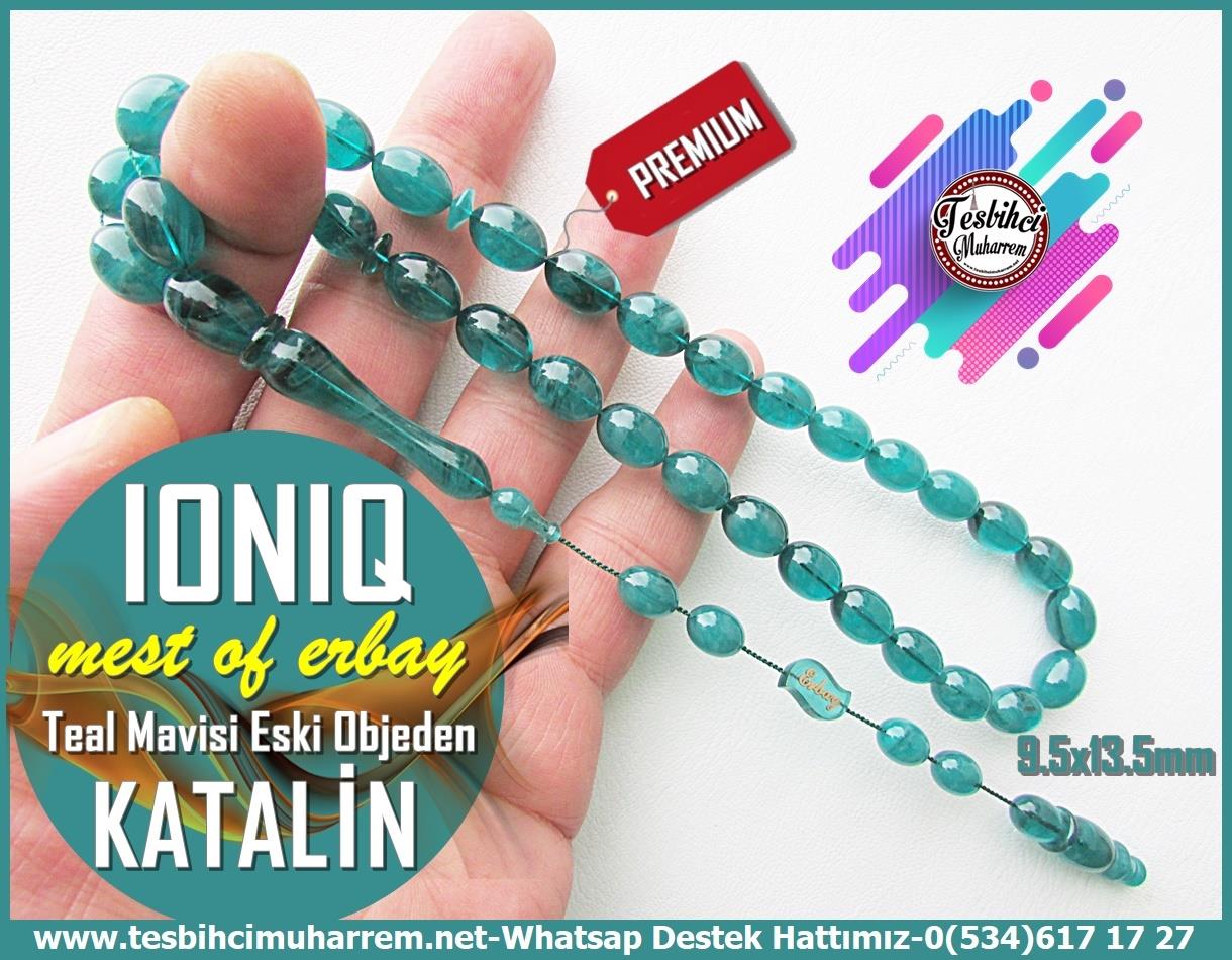 Katalin Ve Bağa TesbihlerTM13424Mustafa Erbay Usta El İşçiliği Tespih | Teal Mavi Katalin, Eski Lüks Damarlı, Beyzi Kesim, Premium 