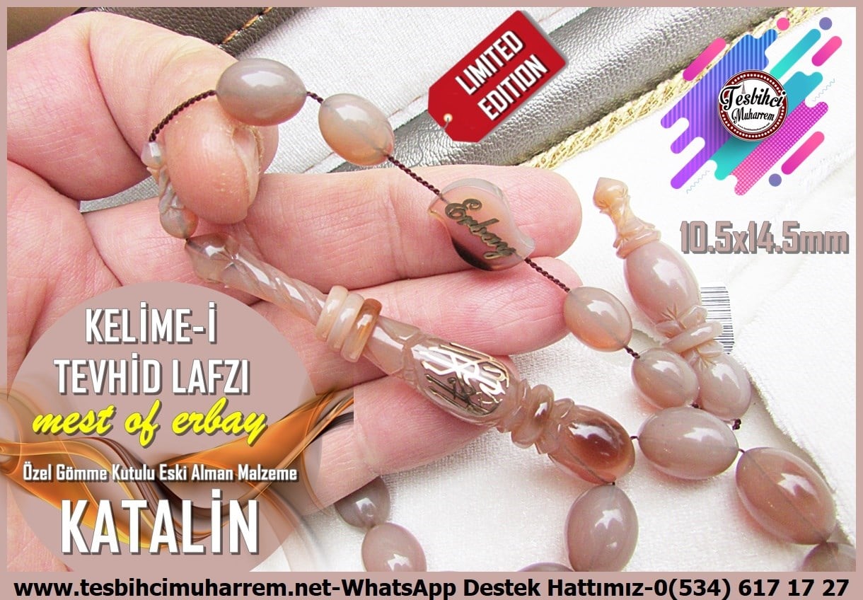 Katalin Ve Bağa TesbihlerTM14061Mustafa Erbay Usta İmzalı Eski Alman Katalin Tesbih | Kelime-i Tevhid Lafzlı, Özel Gömme Kutulu, Limited Edition Koleksiyonluk TesbihTespih Katalin I Özel Gömme Kutusunda Kelime-i Tevhid Lafzlı Limited Edition Tesbih 