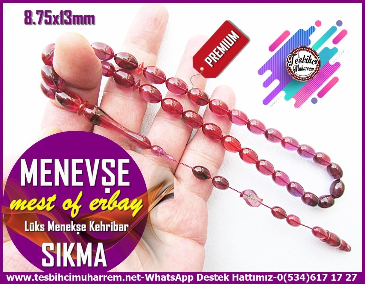 Patlıcan Moru Kehribar TesbihlerTM13280Mustafa Erbay Usta Premium El İşçiliği Lüks Menekşe Kehribar Tesbih - Beyzi Kesim Menevşe Detaylı Tasarım TespihTespih Sıkma Kehribar I Premium İşçilik Lüks Menekşe Renk Malzeme Beyzi Kesim Menevşe Tesbih