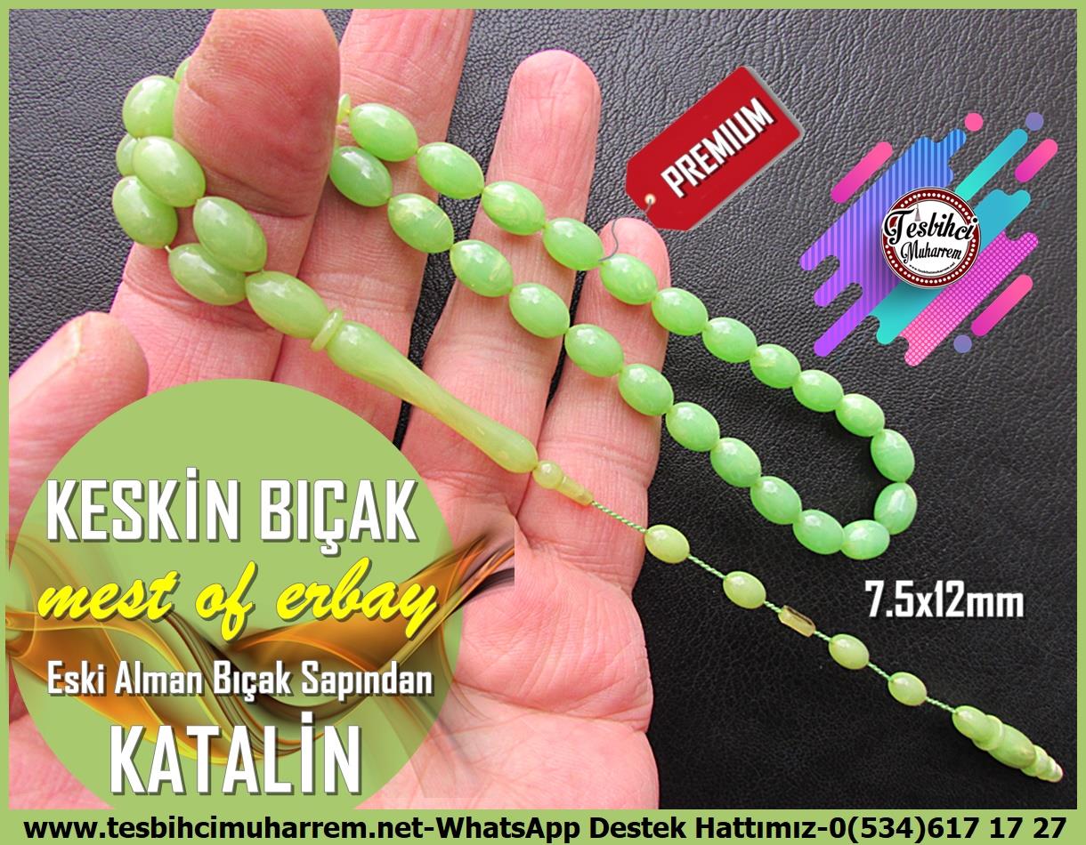 Katalin Ve Bağa TesbihlerTM13617Mustafa Erbay Usta Tornası | Premium Katalin Tespih, Eski Antika Bıçak Sapından, Yeşil Beyzi Kesim, 