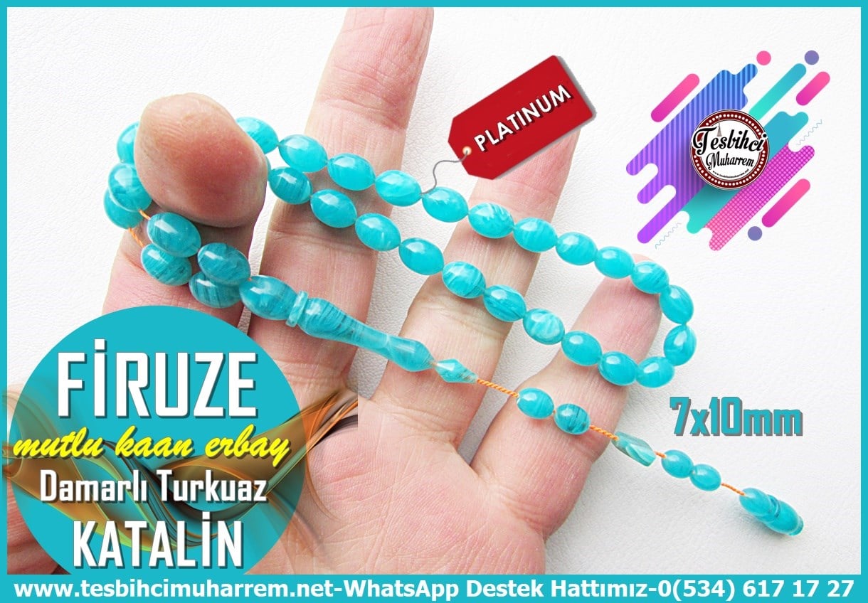 Katalin Ve Bağa TesbihlerTM14218Mutlu Kaan Erbay Usta İmzalı Damarlı Turkuaz Renk Katalin Tespih I Beyzi Kesim El Boy Firuze TesbihDamarlı Turkuaz Renk Katalin Tespih I Beyzi Kesim El Boy Firuze Tesbih