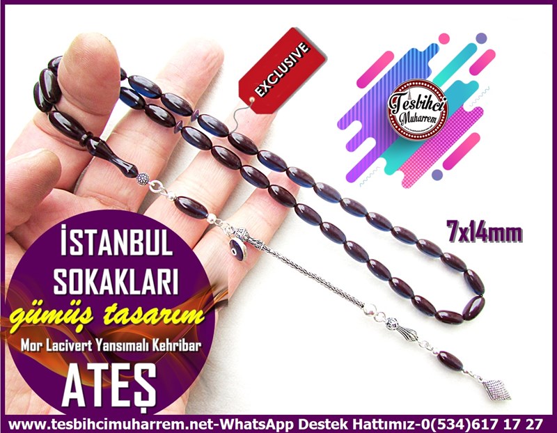 Mor Ton TesbihlerTM12073Nazar Boncuklu Badem Gümüş Püsküllü Mor Lacivert Yansımalı Ateş Kehribar Tesbih İstanbul Sokakları Nazar Boncuklu Badem Gümüş Püsküllü Mor Lacivert Yansımalı Ateş Kehribar Tesbih İstanbul Sokakları 