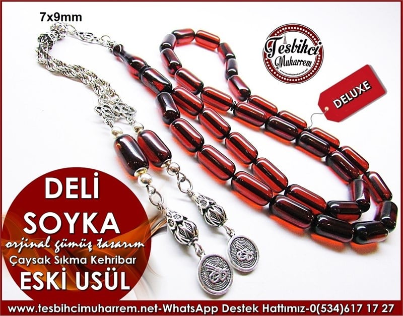 Orjinal Gümüş Püskül Eski Usül Sıkma Kehribar Tesbih Deli Soyka