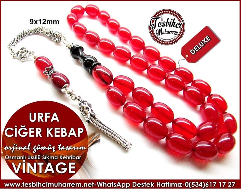 Orjinal Gümüş Püskül Osmanlı Usülü Vintage Sıkma Kehribar Tesbih Urfa Ciğer Kebap