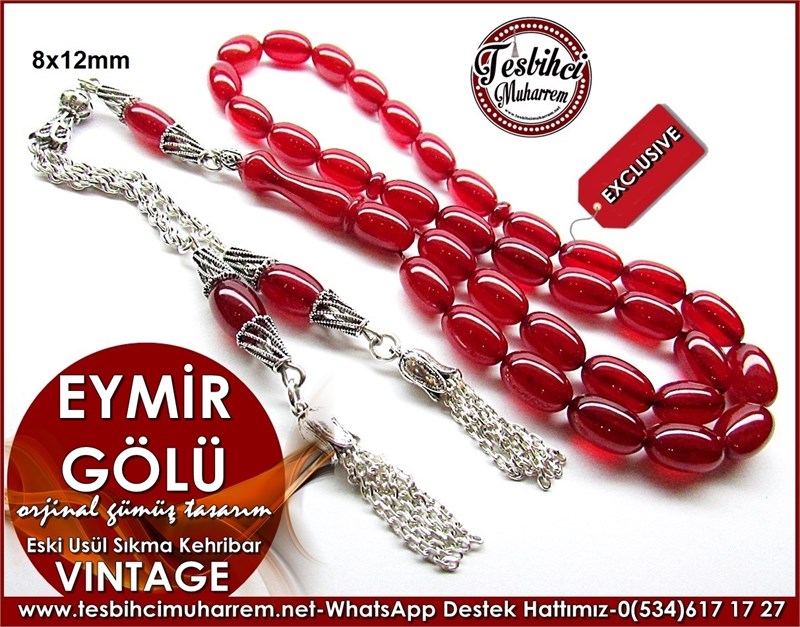 Orjinal Gümüş Tasarım Vintage Sıkma Kehribar Tesbih Eymir Gölü 