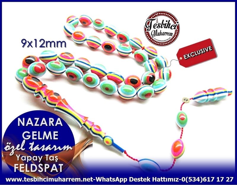 Özel Tasarım Nazar Boncuklu Yapay Taş Feldspat Tesbih Nazara Gelme