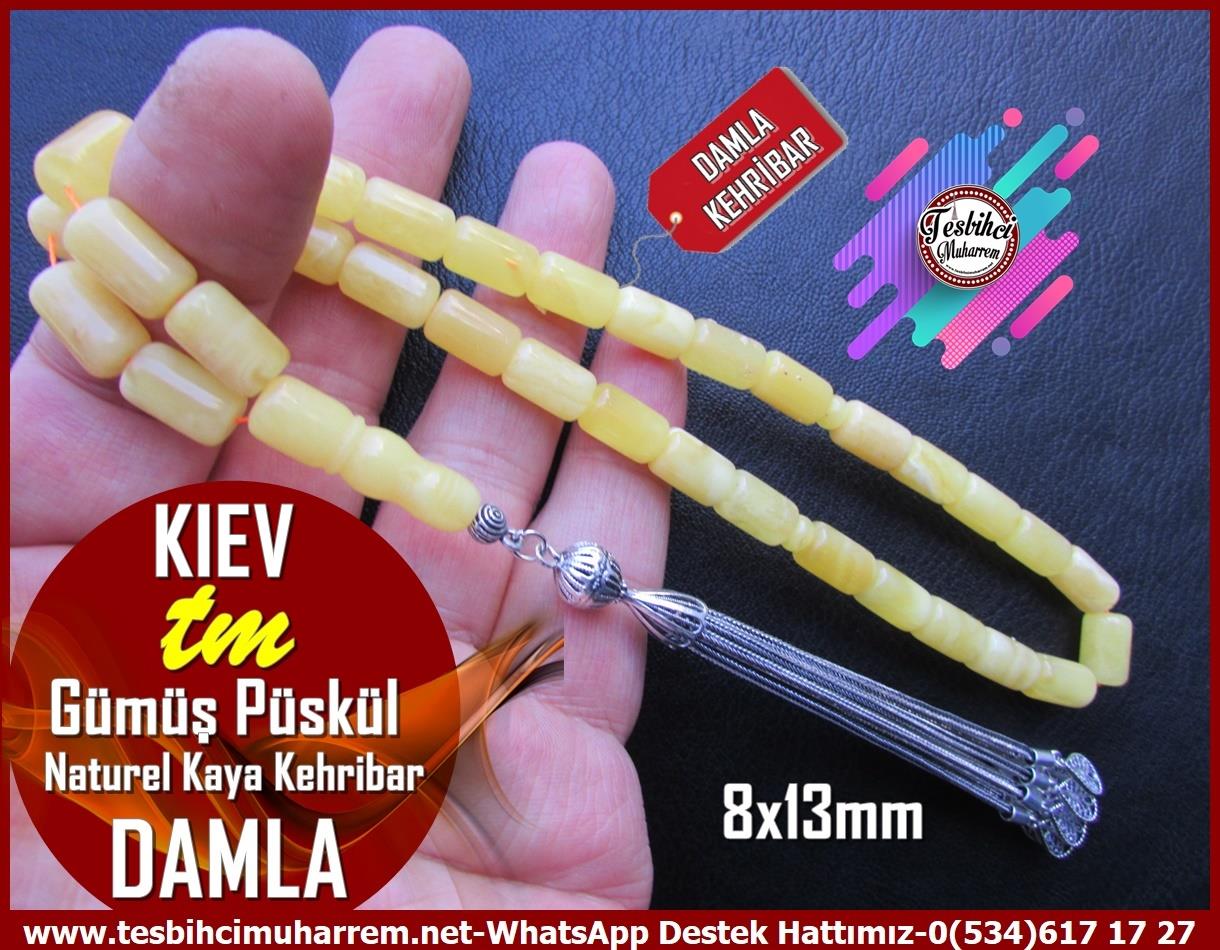  Damla Kehribar TesbihlerTM13656Russian Master Usta Tornası Tespih | Damla Kehribar, Kapsül Kesim Ağır Gümüş Püsküllü, 