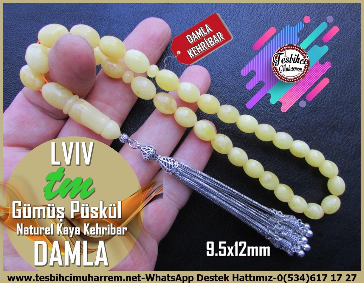  Damla Kehribar TesbihlerTM13655Russian Master Usta Tornası Tespih | Damla Kehribar, Kapsül Kesim Ağır Gümüş Püsküllü, 