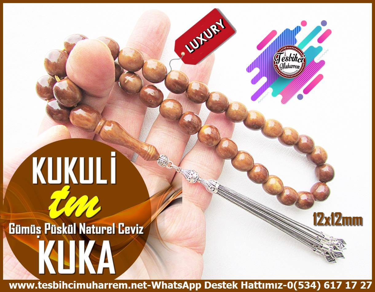 Kuka Ağacı TesbihlerTM13702Serkan Yalvaç Usta İşçilikli Tespih | Doğal Kuka, Naturel Ceviz Tombik Kesim Gümüş Püskül, 