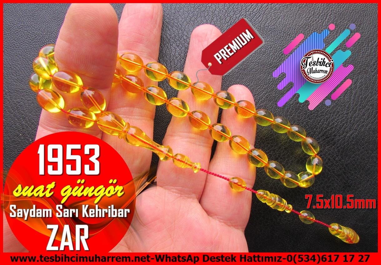 Zar Kehribar TesbihTM14071Suat Güngör Usta Zar Kehribar Tespih 1953– Profesyonel Çalışma, Sarı Beyzi Kesim, El Yapımı Koleksiyonluk Tespih Tespih Zar Kehribar I Profesyonle Çalışma Bal Köpüğü Sarısı Beyzi Kesim 1953 Tesbih