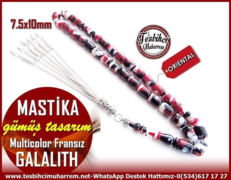 Galanit TesbihTM11482Tesbih Galalith Kapsül Kesim Multicolor İpek Gümüş Tasarım MastikaTesbih Galalith Kapsül Kesim Multicolor İpek Gümüş Tasarım Mastika