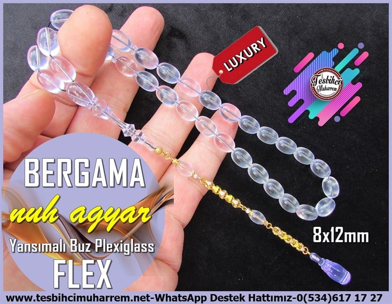 Amberoit TesbihlerTM11960Tesbih Plexiglass Özel Tasarım Gümüş Kamçı Buz Beyaz  Lila Yansımalı BergamaTesbih Plexiglass Özel Tasarım Gümüş Kamçı Buz Beyaz  Lila Yansımalı Bergama
