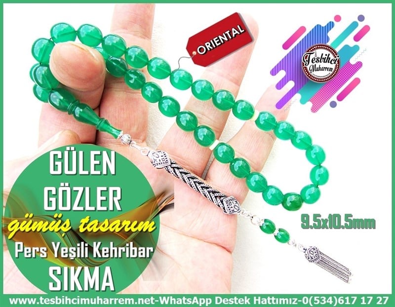Yeşil Ton TesbihlerTM11811Tesbih Sıkma Kehribar Beyzi Kesim Pers Yeşili Gülen Gözler Tesbih Sıkma Kehribar Beyzi Kesim Pers Yeşili Gülen Gözler 