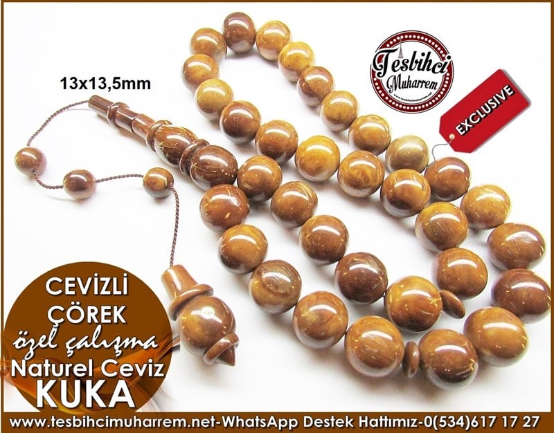 Üst Düzey İşçilik Özel Tasarım Naturel Miskevi Kuka Cevizi Tesbih Cevizli Börek