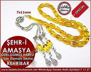  İsminize Özel Harfli Sarı Sıkma Kehribar Tesbih Şehr-i Amasya 