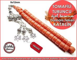  Özel Gümüş Tasarım Tekeri Katalin Tesbih Tomafili Turuncu