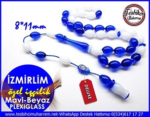  Özel İşçilik Mavi Beyaz Plexiglass Tesbih İzmirlim