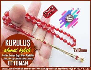 Baston Sapından TesbihlerTM13608Ahmet Özbek Usta Tornası Tespih | Osmanlı Sıkma Kehribar, Antika Baston Sapından, Altın Püsküllü, 