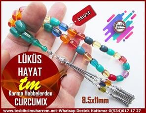 Mozaik Kehribar TesbihlerTM13483Düzgün Baba Usta El İşçiliği Tespih | Curcumix Sıkma-Katalin-Ateş, Renkli Habbeler, Gümüş Püsküllü Kapsül Model 