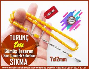 Hareli Damarlı Sarı Kehribar TesbihlerTM13478Düzgün Baba Usta El İşçiliği Tespih | Turuncu Sıkma Kehribar, Kapsül Kesim, Gümüş Püsküllü 
