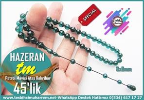 Yeşil Ton TesbihlerTM14045Emre Ersöz Usta İmzalı 45’lik Ateş Kehribar Tespih | Saydam Turkuaz Yeşil Şalgami Hazeran Tesbih Koleksiyonluk Özel Tasarım TesbihTespih 45'lik Ateş Kehribar I Petrol Mavisi Şalgami Hazeran Tesbih