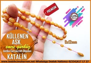 Katalin Ve Bağa TesbihlerTM14259Emre Gürbüz Usta El İşçiliği Tespih | 1909 Sonrası Orijinal Bakalit Carvacraft Katalin, Premium Çalışma, Antika Sümen Takımından Hardal Renk 