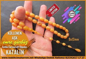 Katalin Ve Bağa TesbihlerTM14259Emre Gürbüz Usta El İşçiliği Tespih | 1909 Sonrası Orijinal Bakalit Carvacraft Katalin, Premium Çalışma, Antika Sümen Takımından Hardal Renk 