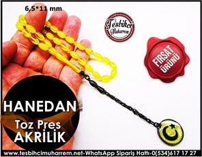 Hanedan Hediyelik 6,5*11 mm Özel Püsküllü Sarı Damarlıi Akrilik Tesbih