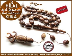 Kapsül Kesim Antiseptik Doğal Ceviz Özel Tasarım El İşçiliği Kuka Tesbih 3 Hilal
