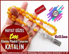 Katalin Ve Bağa TesbihlerTM13778Meçhul Usta Özel Çalışma | Katalin Habbelerinde Allah-Besmele-Allahu Ekber-Esma-ül Hüsna'' Lafzlı TespihTespih Katalin l Ağır Gümüş Püskül Sarı Damarlı Hayat Güzel Tesbih