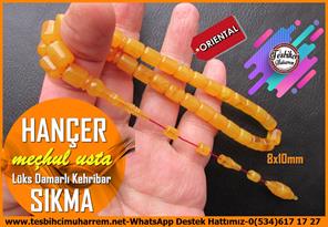 Sarı Ton TesbihlerTM14130Meçhul Usta Tespih Sıkma Kehribar I Fıçı Kesim Damarlı Hançer TesbihTespih Sıkma Kehribar I Fıçı Kesim Damarlı Hançer Tesbih 