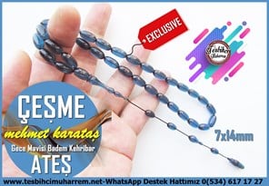 Mavi Ton TesbihlerTM14430Mehmet Karataş Usta İşçilikli Gece Mavisi Renk Ateş Kehribar Tesbih I Özel Tasarım Badem Kesim Çeşme TesbihGece Mavisi Renk Ateş Kehribar Tesbih I Özel Tasarım Badem Kesim Çeşme Tesbih