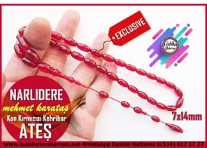 Yeşil Ton TesbihlerTM14424Mehmet Karataş Usta İşçilikli Kan Kırmızısı Ateş Kehribar Tesbih I Özel Tasarım Badem Kesim Narlıdere TesbihKan Kırmızısı Ateş Kehribar Tesbih I Özel Tasarım Badem Kesim Narlıdere Tesbih 
