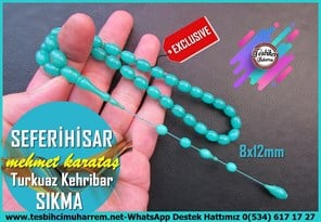 Hareli Turkuaz Kehribar TesbihlerTM14429Mehmet Karataş Usta İşçilikli Turkuaz Renk Sıkma Kehribar Tesbih I Özel Tasarım Badem Kesim Seferihisar TesbihTurkuaz Renk Sıkma Kehribar Tesbih I Özel Tasarım Badem Kesim Seferihisar Tesbih