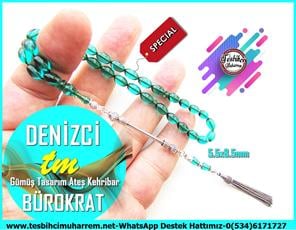 Maskot, Bileklik ve Bürokrat TespihlerTM13892Muharrem Karaoğlu Usta Dizayn Tespih | Ateş Kehribar, Aqua Blue Turkuaz, Beyzi Kesim – 