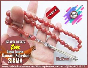 Kayısı Kehribar TesbihlerTM13487Muharrem Karaoğlu Usta Dizayn Tespih | Yavruağzı Sıkma Kehribar, Beyzi Kesim, Gümüş Püsküllü 