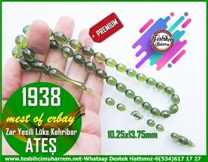 Yeşil Ton TesbihlerTM13469Mustafa Erbay Usta El İşçiliği Tespih | Zar Yeşili Ateş Kehribar, Beyzi Kesim, Özel Çalışma, Lüks 