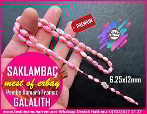 Galanit TesbihTM13465Mustafa Erbay Usta El İşçilikli Tespih | Pembe Galalith, Beyzi Kesim, Özel Çalışma 