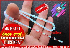 Opal(Sentetik)Sıkma TesbihTM14537Öner Erol Usta İmzalı Bürokrat Opal Tesbih I Bilek Boy Kapsül Kesim Beyaz Kırmızı Yansımalı Mr.Beast TesbihÖner Erol Usta İmzalı Bürokrat Opal Tesbih I Bilek Boy Beyaz Kırmızı Yansımalı Mr.Beast Tesbih