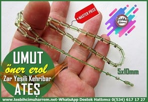 Yeşil Ton TesbihlerTM14356Öner Erol Usta İmzalı Zar Yeşili Ateş Kehribar Tesbih I Yıllanmış Lüks Malzeme Kapsül Kesim Umut TesbihZar Yeşili Ateş Kehribar Tesbih I  Yıllanmış Lüks Malzeme Kapsül Kesim Umut Tesbih