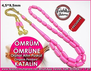 Orjinal Altın Püsküllü Kapsül Kesim Pembe Katalin Tesbih Ömrüm Ömrüne