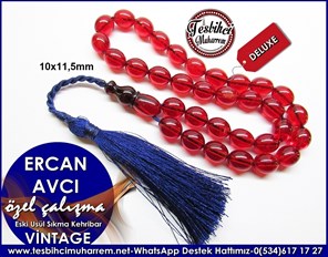 Orjinal Çalışma Vintage Eski Usül Sıkma Kehribar Tesbih Ercan Avcı