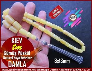  Damla Kehribar TesbihlerTM13656Russian Master Usta Tornası Tespih | Damla Kehribar, Kapsül Kesim Ağır Gümüş Püsküllü, 